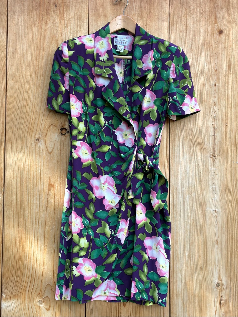 Adrianna Papell Vintage Silk Floral Faux Wrap Dress Sz 4